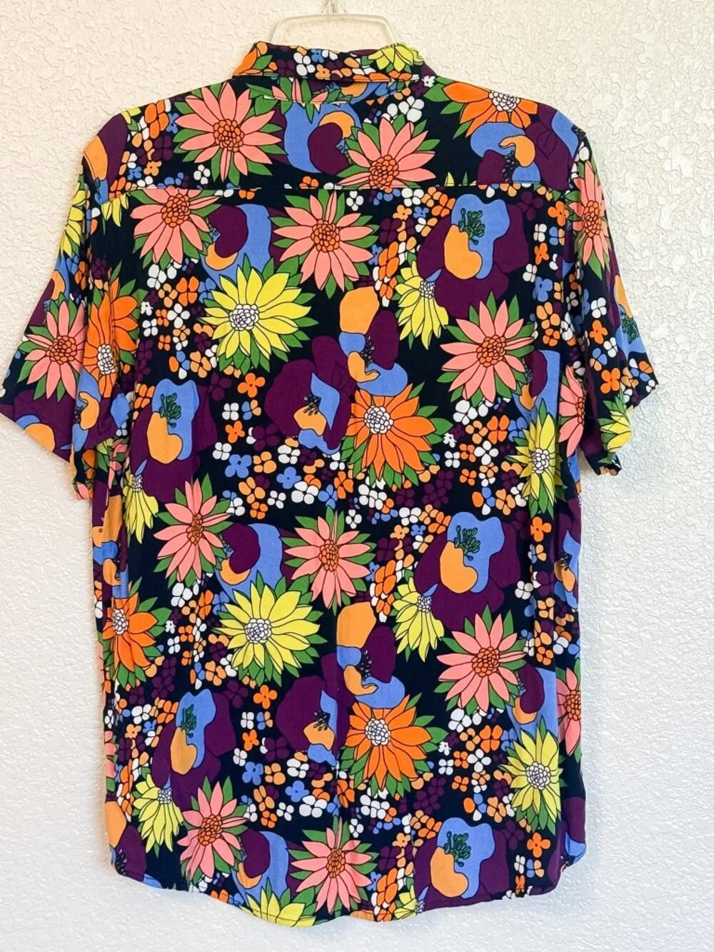 Dark Tropical Floral Button-Up Camp Shirt Mens Large Retro Vacation Island Vibes